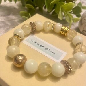 Butter Yellow Citrine and Quartz 11mm Bracelet Gold and CZ Accented